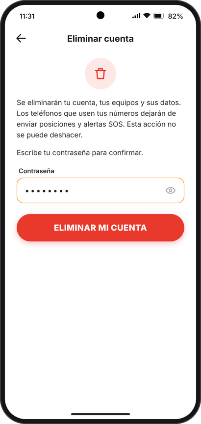 Pantalla Eliminar cuenta