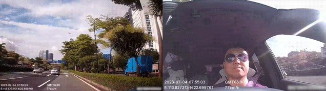 Live video from the vehicle: exterior camera and interior camera