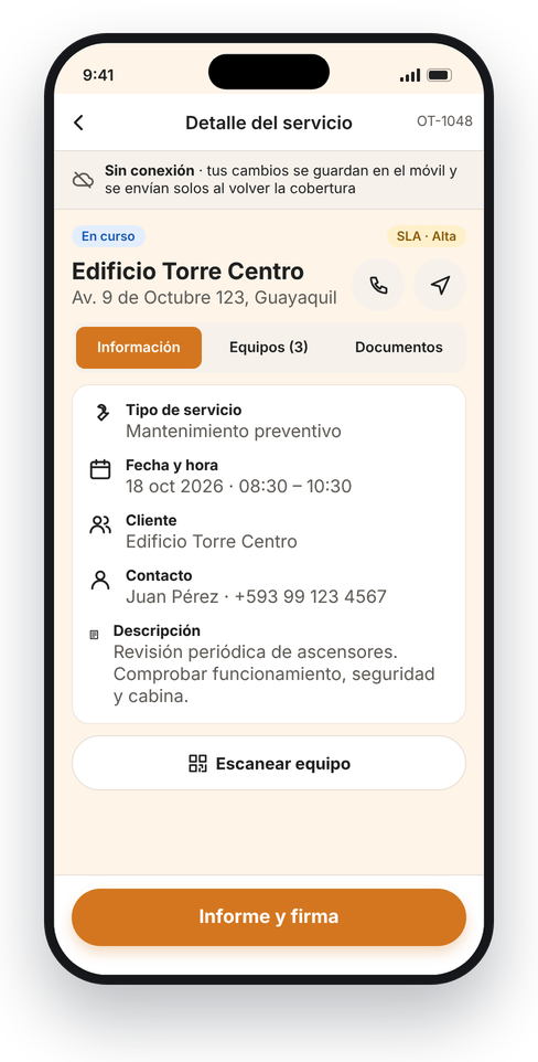 Detalhe do serviço trabalhando sem conexão
