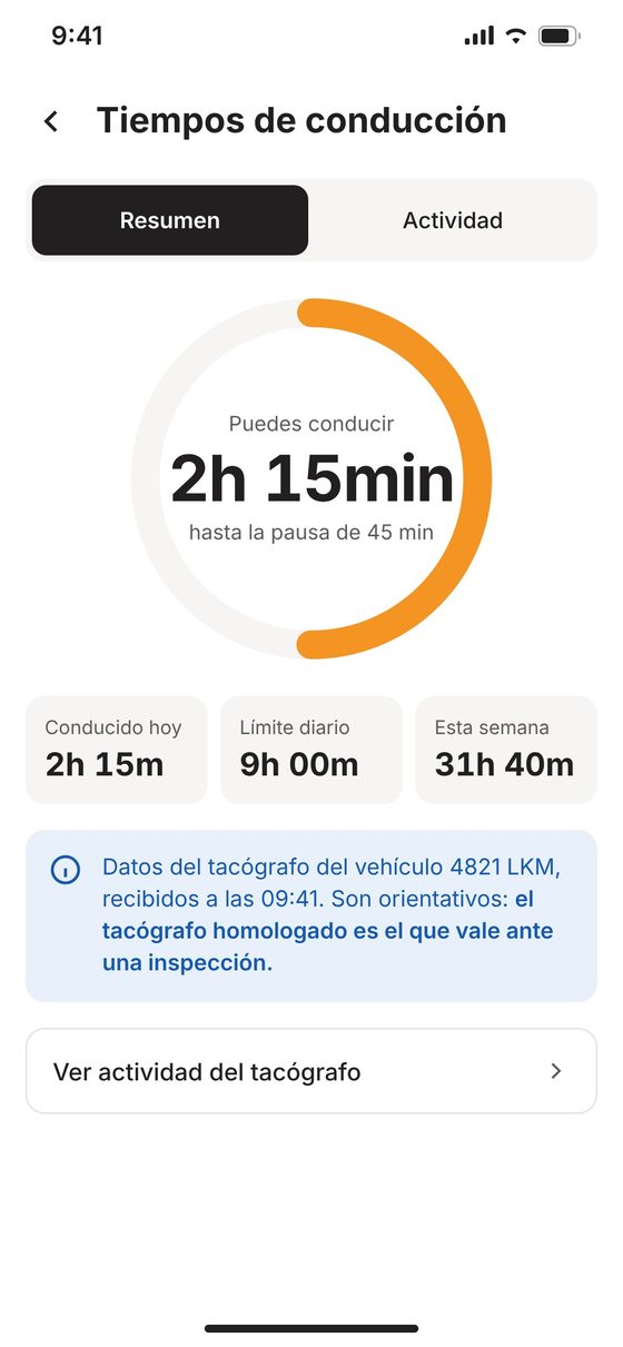 Tiempos de conducción en la app