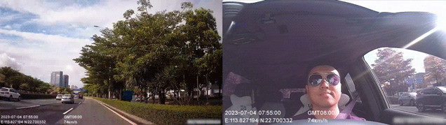 Vídeo ao vivo a partir do veículo: câmera frontal e câmera interna